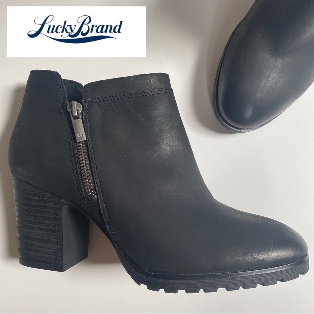 Lucky Brand Boots Black Heel Two Zip Side lp-noryn
